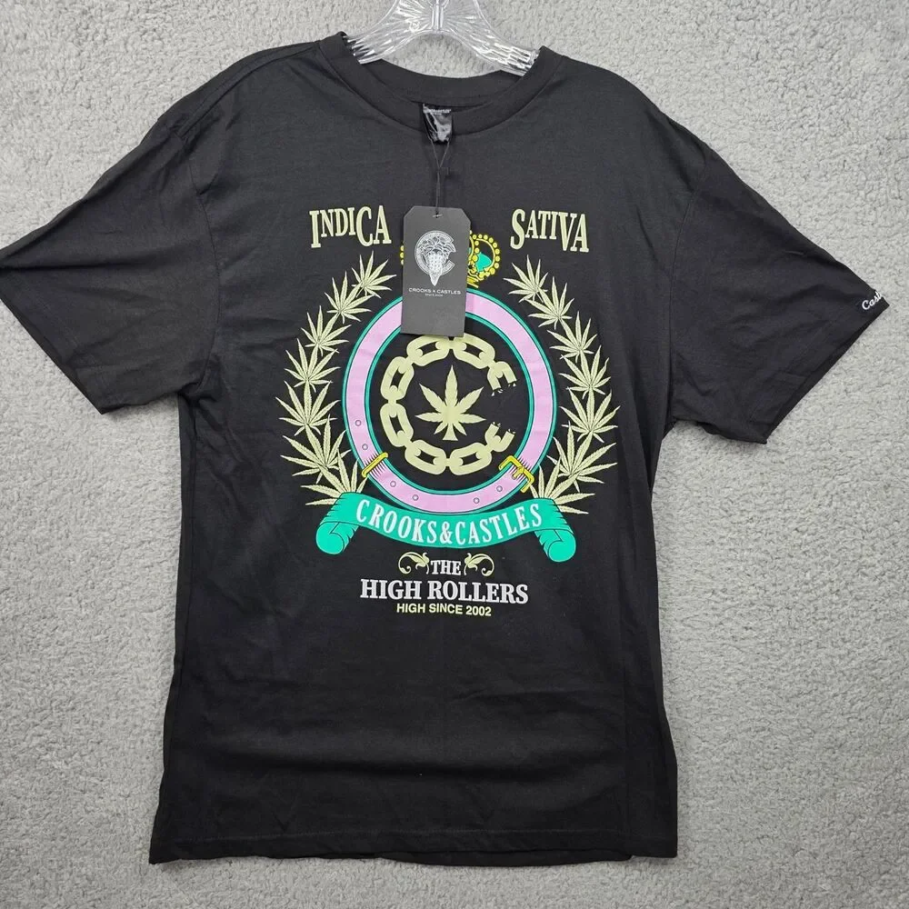 NWT Crooks & Castles Men's High Rollers Shirt  Indica Sativa Leaf Crown Size M